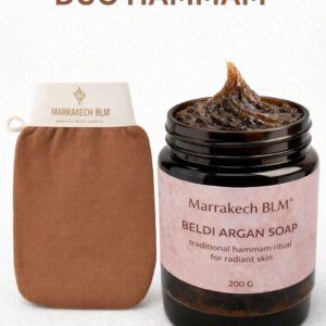 Moroccan hamam duo beldi argan soap+kessa glove